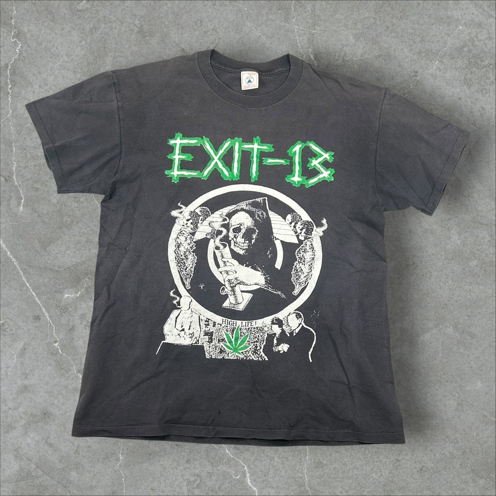 Vintage Exit-13 Band T-Shirt Mens Large Black Graphic Single Stitch 90s Bong